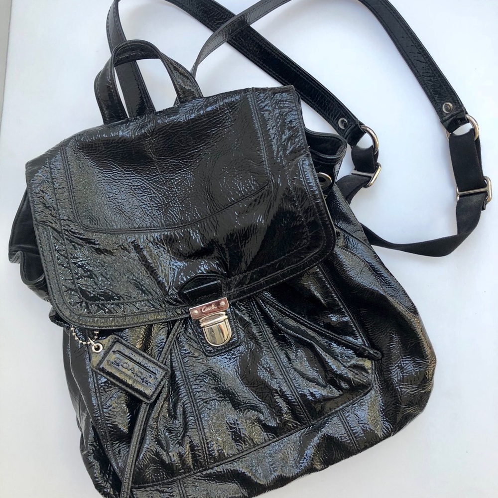 Coach Poppy Black/Onyx  Patent Leather Backpack